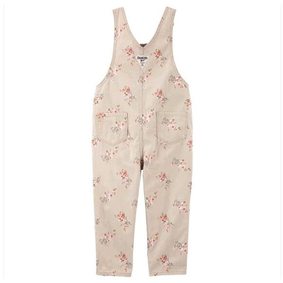 NWT Oshkosh B'Gosh Toddler Girls Beige Floral Print Overalls One Piece Sz 24 Mos - Picture 2 of 5
